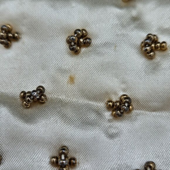 Vintage Gold Beaded Ivory Satin Evening Bag With Rhinestone Clasp & Chain Strap - Picture 3 of 8